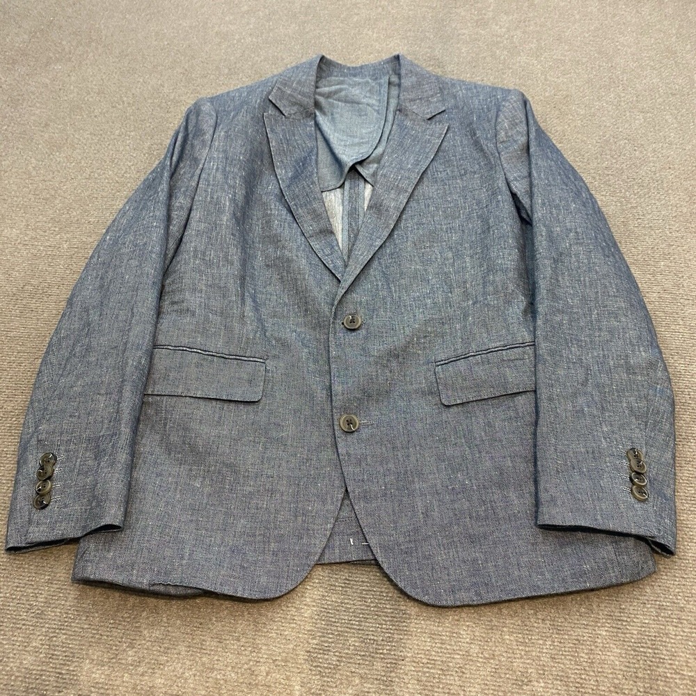 Fairlane Blazer Sport Coat Mens Medium Linen Blend Blue Regular Fit Two‎ Button